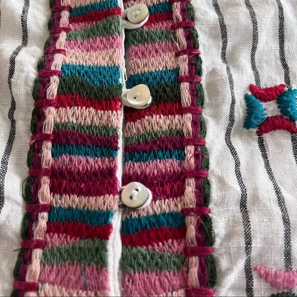 Zara Embroidered Linen Pompom Peplum Top Striped Boho 3/4 Sleeves Sz S - Picture 5 of 11